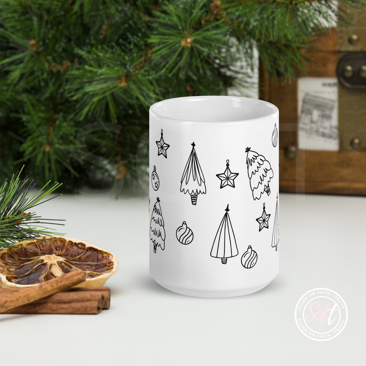 Black and White Christmas Tree Mug
